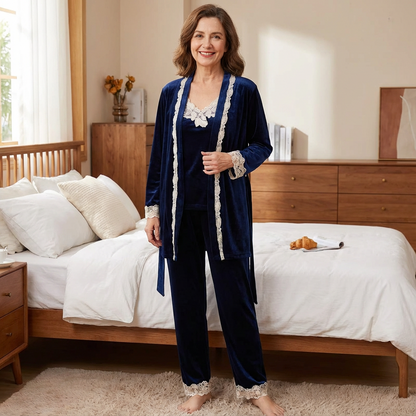 Elizabeth | Women's Lace-Trimmed Velvet Elegant Sleepwear Set