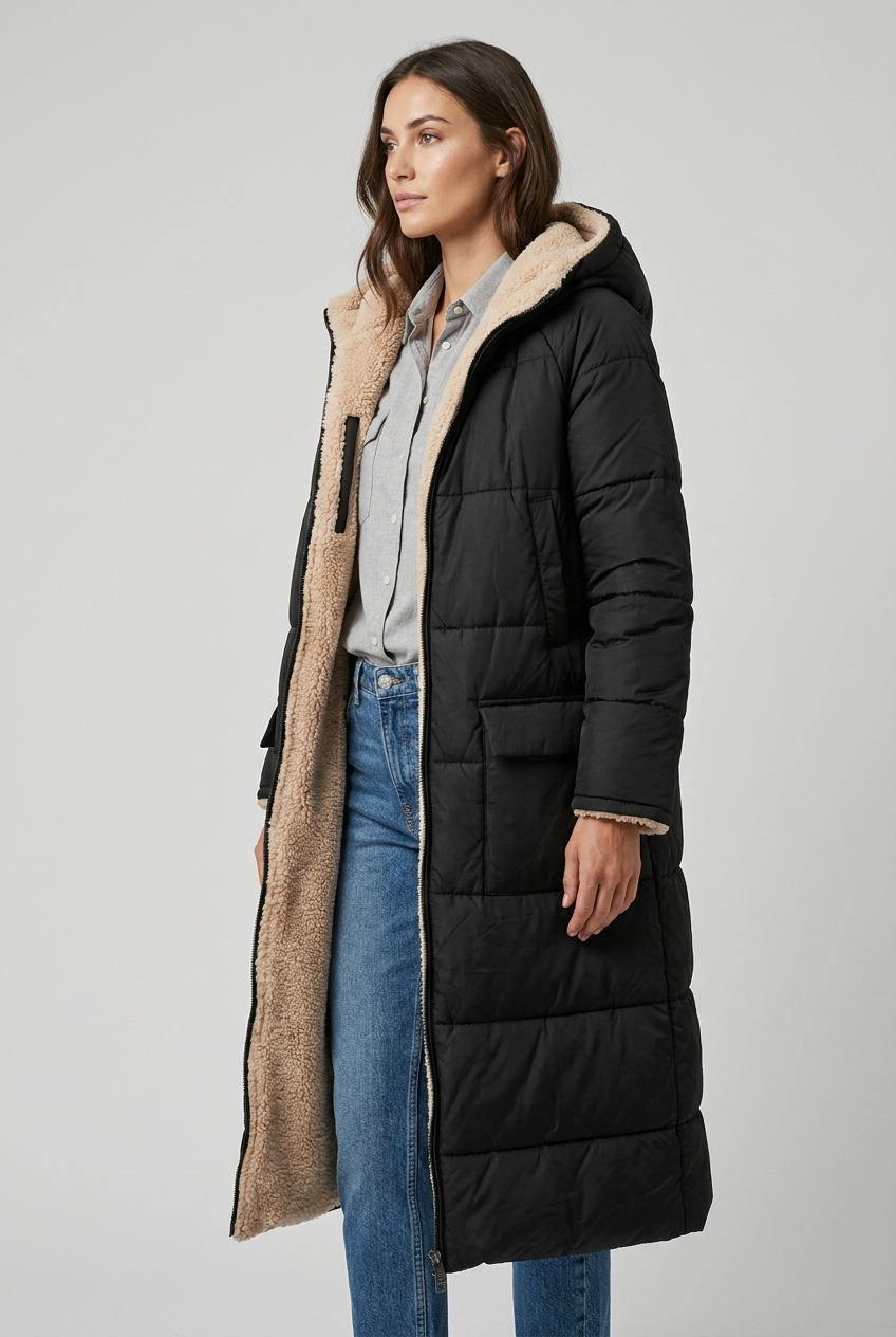 Emily | Women's Quilted Hooded Sherpa-Lined Coat
