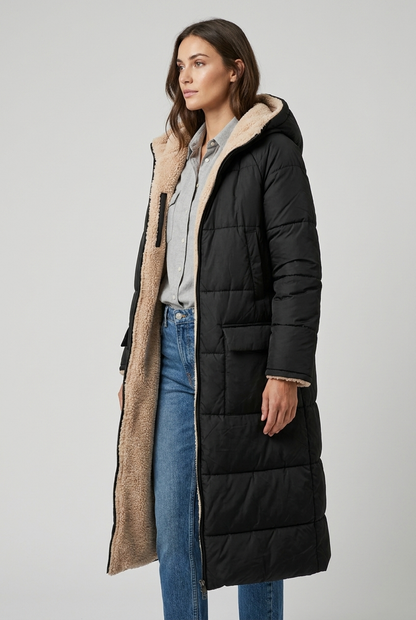 Emily | Women's Quilted Hooded Sherpa-Lined Coat