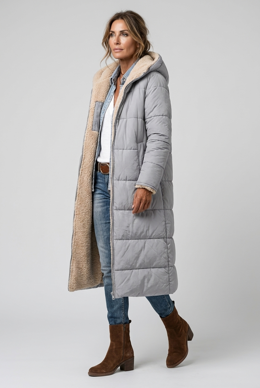 Emily | Women's Quilted Hooded Sherpa-Lined Coat
