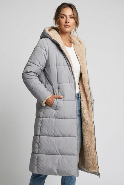 Emily | Women's Quilted Hooded Sherpa-Lined Coat