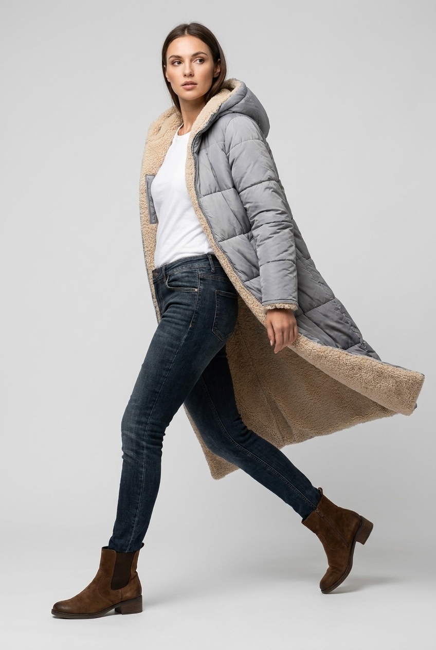 Emily | Women's Quilted Hooded Sherpa-Lined Coat