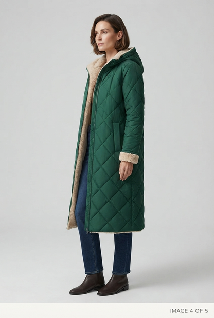 Emily | Women's Quilted Hooded Sherpa-Lined Coat