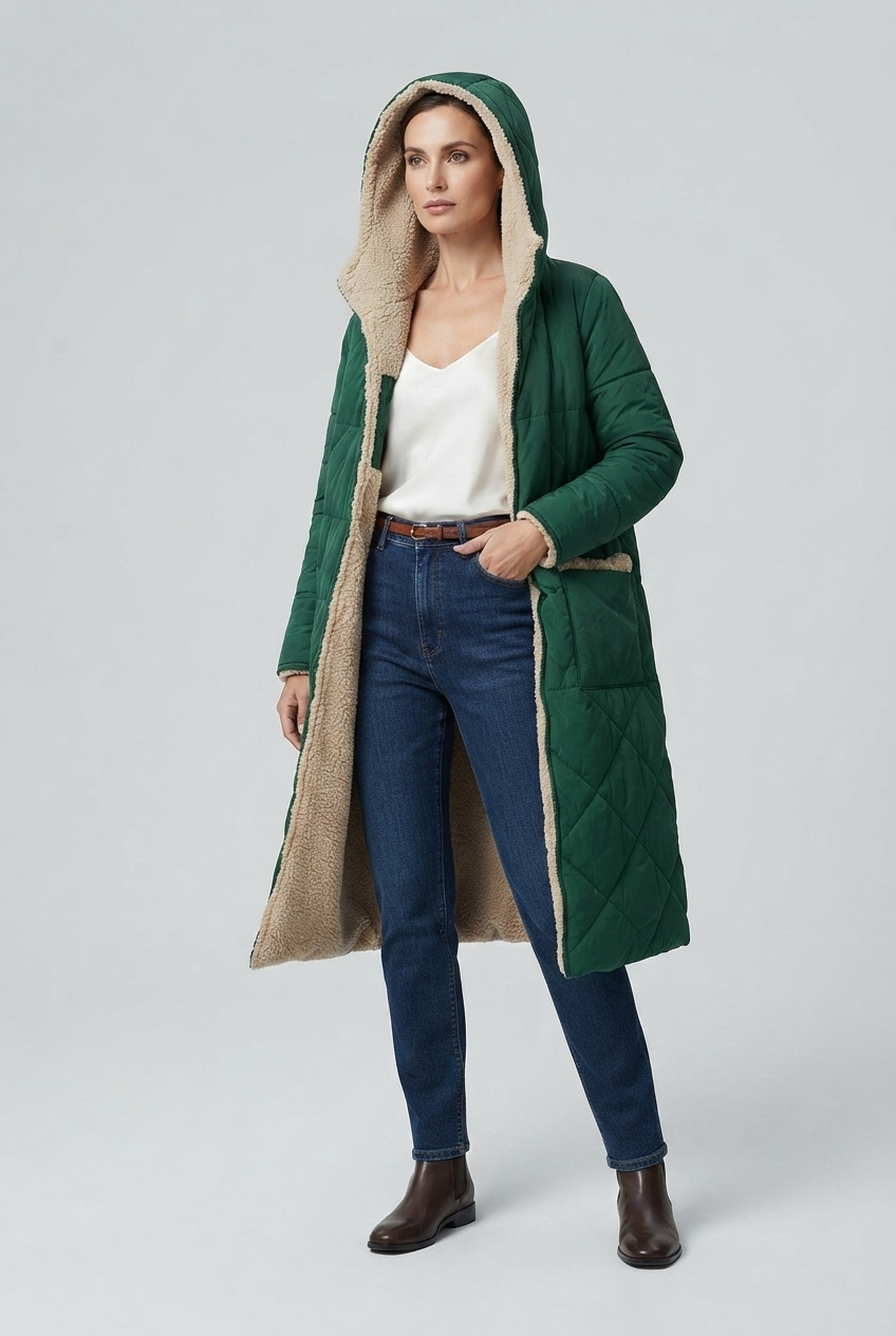 Emily | Women's Quilted Hooded Sherpa-Lined Coat