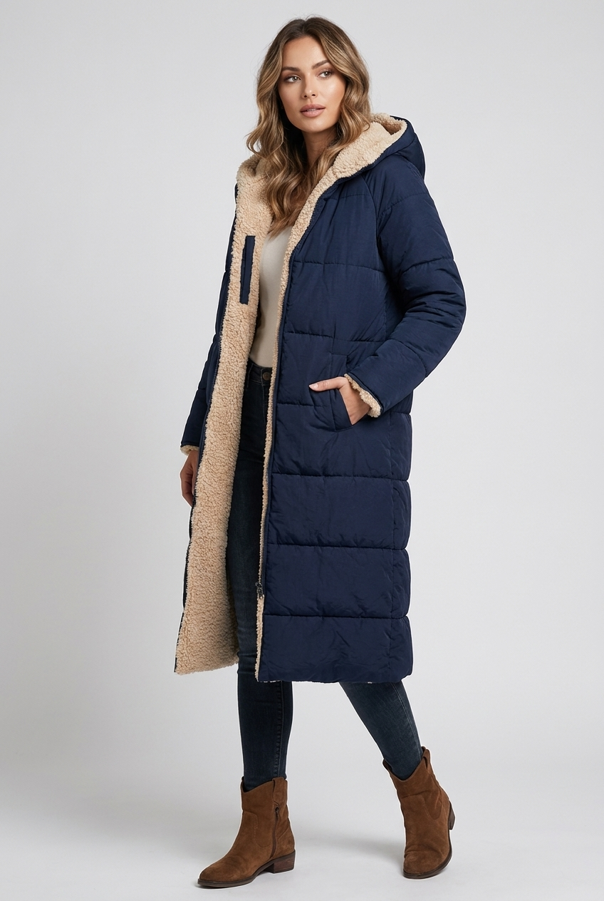 Emily | Women's Quilted Hooded Sherpa-Lined Coat