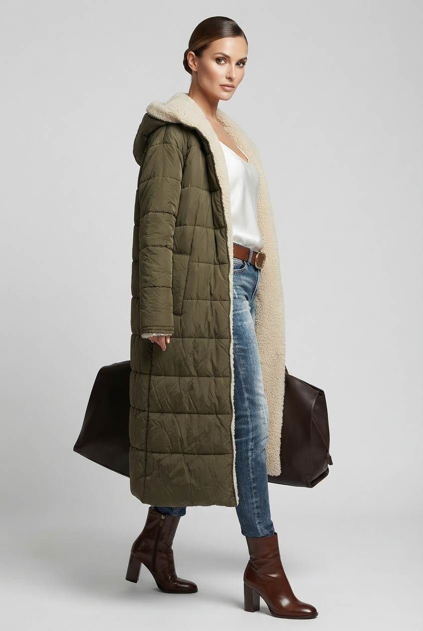 Emily | Women's Quilted Hooded Sherpa-Lined Coat