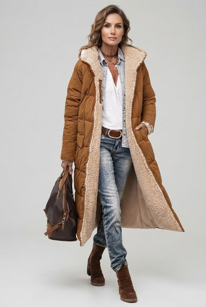 Emily | Women's Quilted Hooded Sherpa-Lined Coat