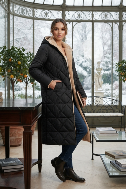 Emily | Women's Quilted Hooded Sherpa-Lined Coat