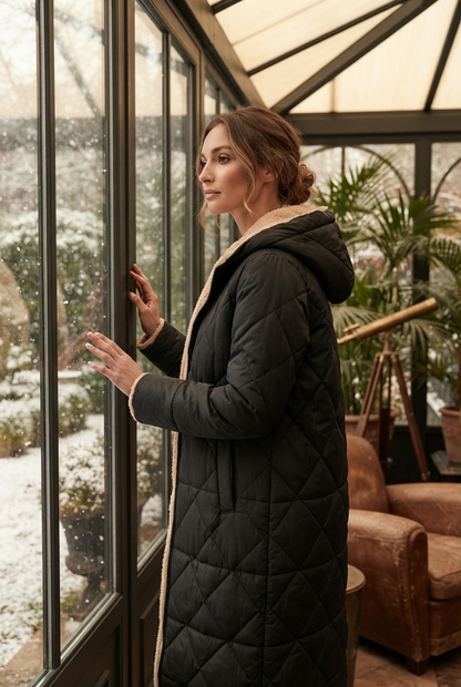 Emily | Women's Quilted Hooded Sherpa-Lined Coat