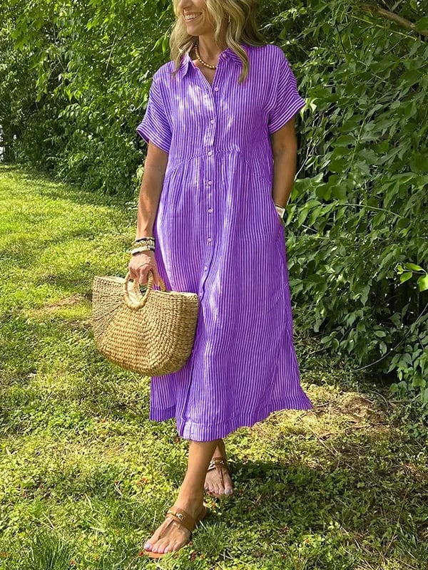 Georgia | Women's Summer Striped Buttoned Shirt Dress