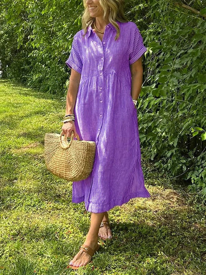 Georgia | Women's Summer Striped Buttoned Shirt Dress