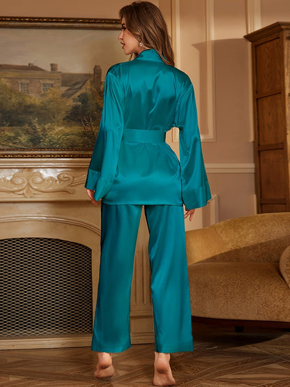 Felicity | Women's Satin Belted Elegance Robe Pajama Set