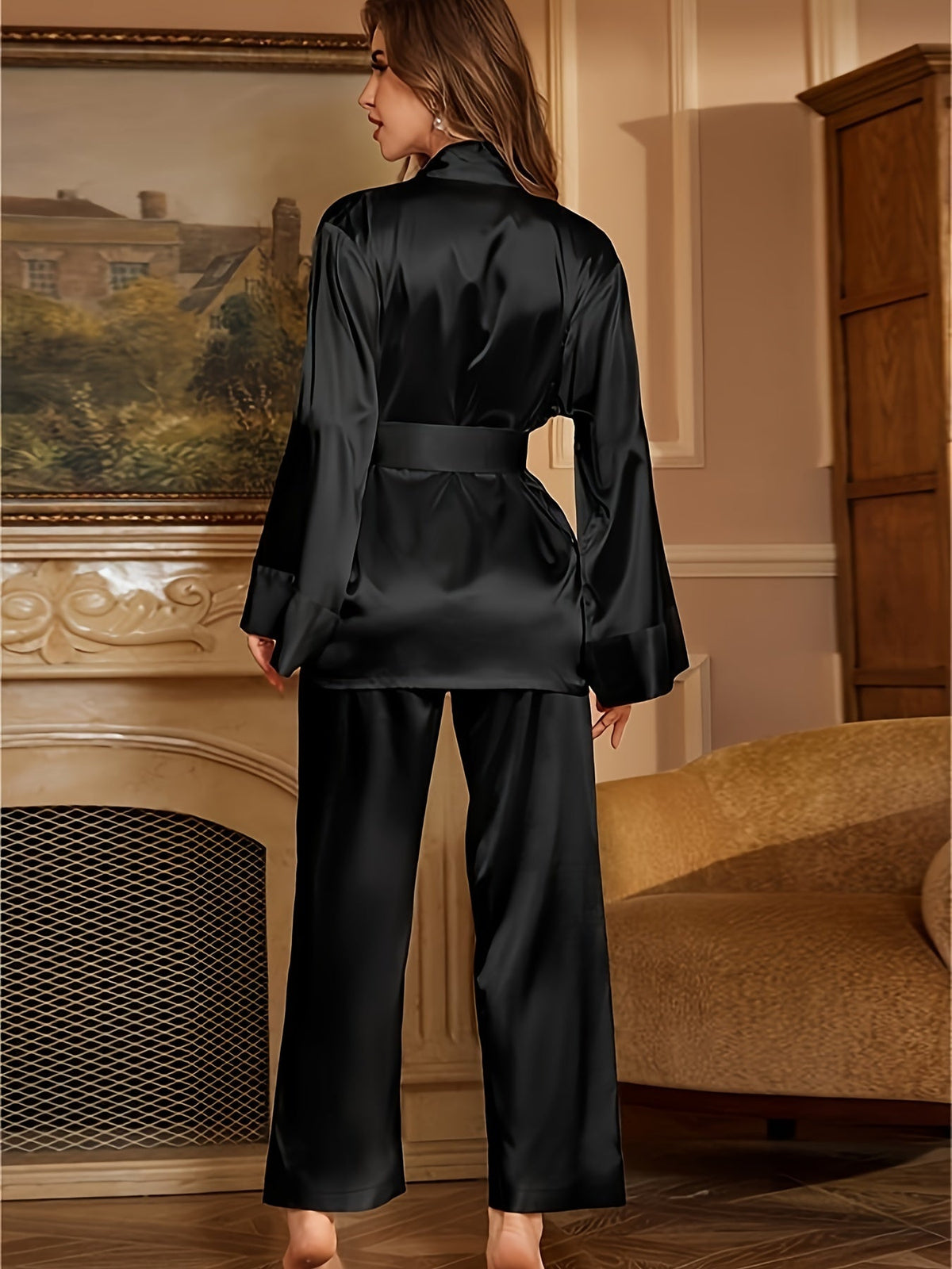 Felicity | Women's Satin Belted Elegance Robe Pajama Set