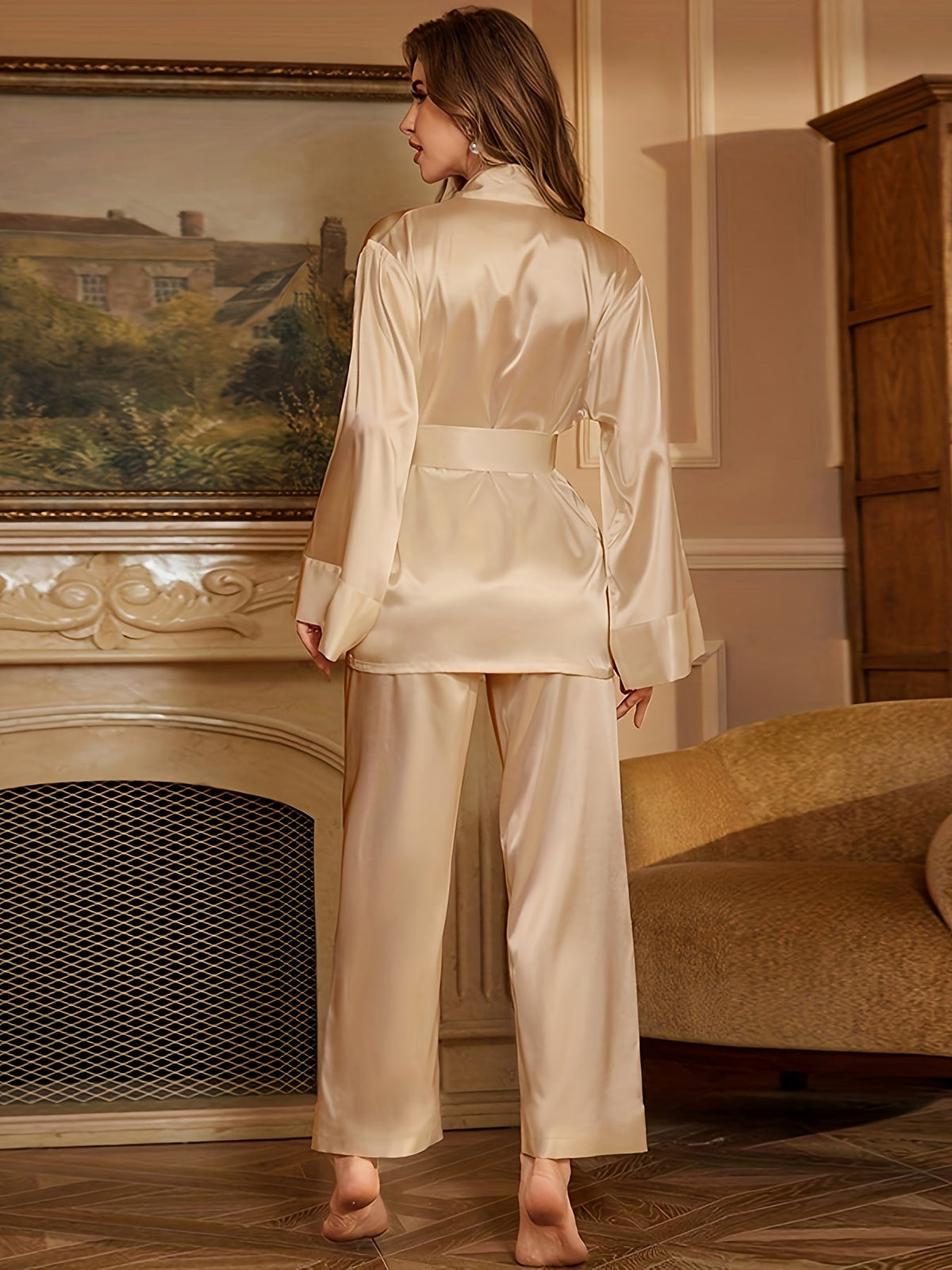 Felicity | Women's Satin Belted Elegance Robe Pajama Set