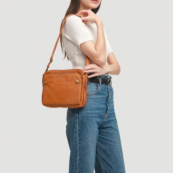 Felicity | Women's Sleek Three-Layer Leather Crossbody Bag