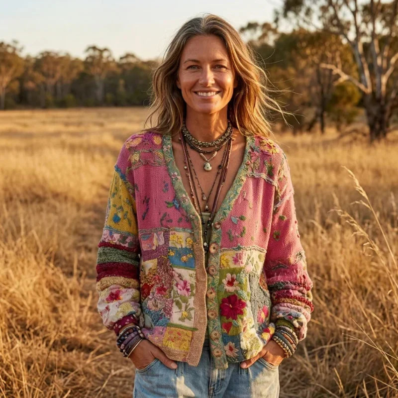 Fiona | Women's Bohemian Patchwork Button-Up Cardigan