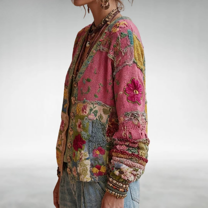 Fiona | Women's Bohemian Patchwork Button-Up Cardigan