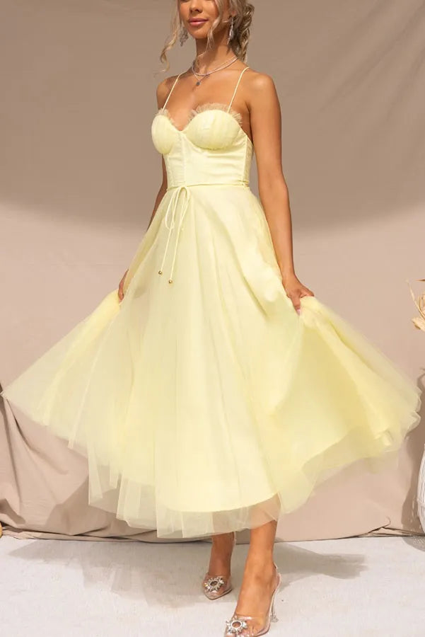 Frances | Women's Elegant Spaghetti Strap Tulle Midi Dress