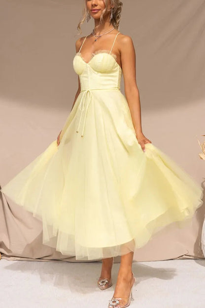 Frances | Women's Elegant Spaghetti Strap Tulle Midi Dress