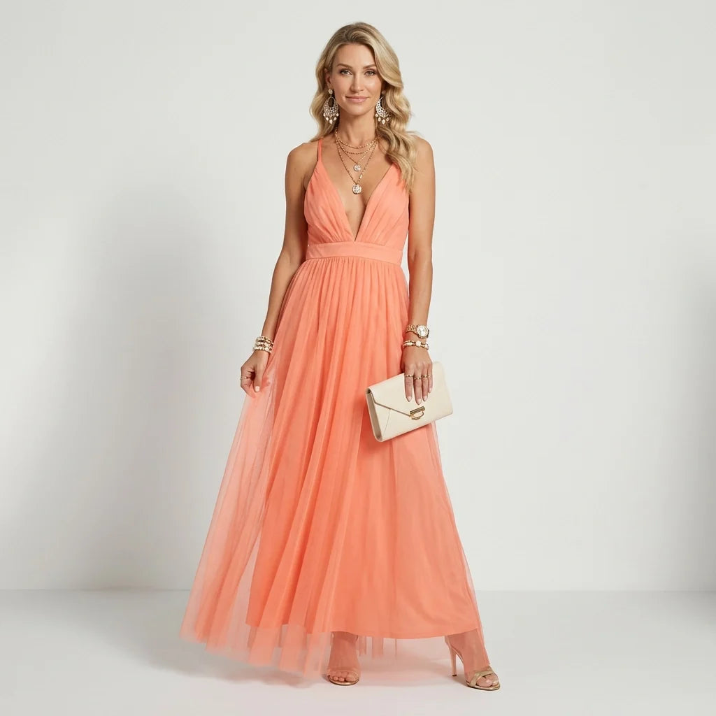 Frances | Women's Sleeveless Deep V-Neck Maxi Dress