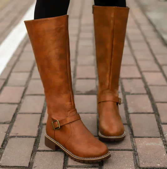 Hayley | Women's Leather Buckle Knee High Orthopedic Boots