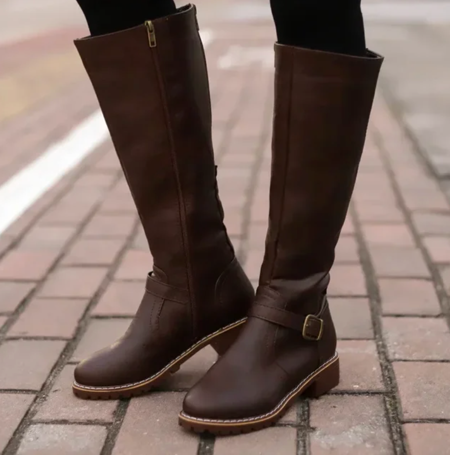 Hayley | Women's Leather Buckle Knee High Orthopedic Boots
