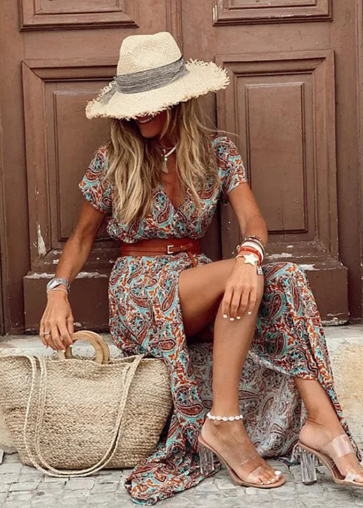 Isabelle | Women's Boho Belted Maxi Dress