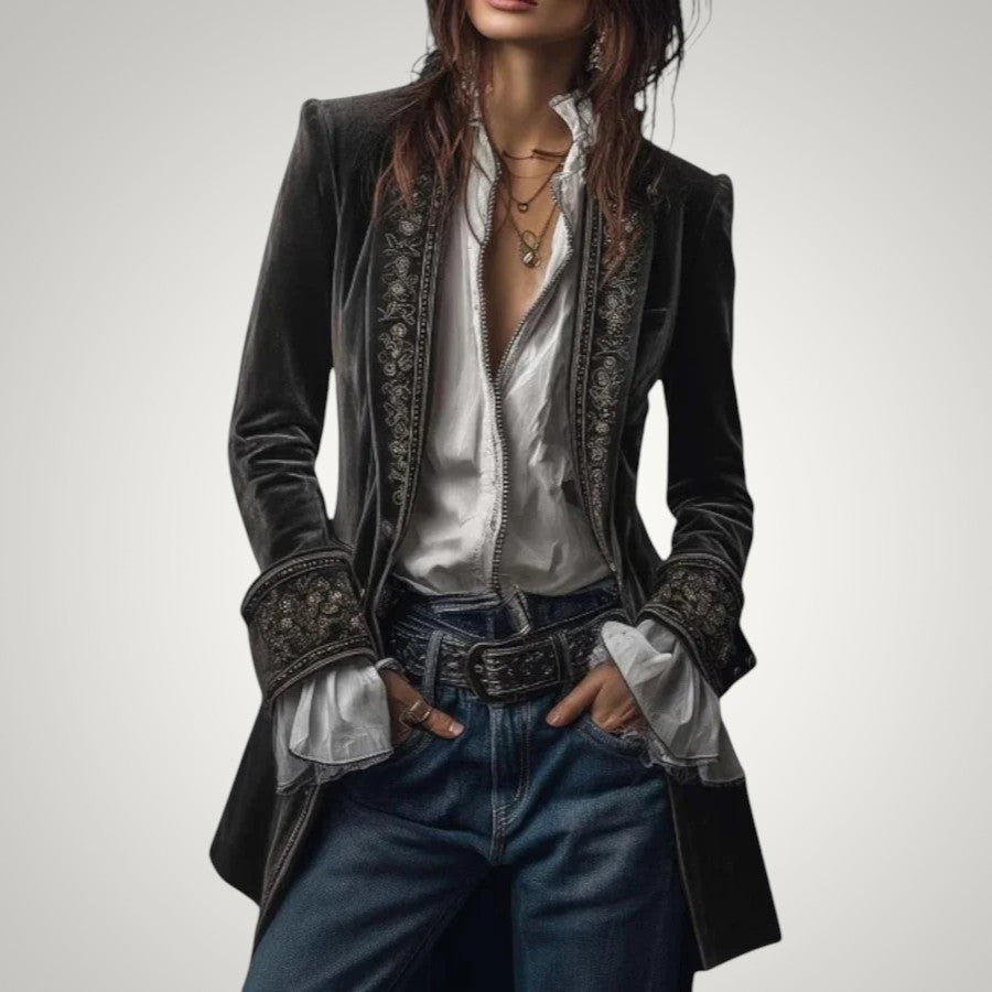Piper | Women's Sophisticated Velvet Zip-Up Blazer