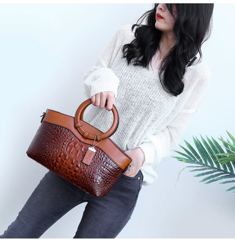 Jane | Women's Structured Croc-Embossed Classic Everyday Handbag
