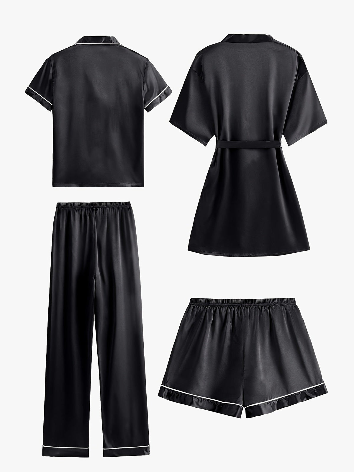 Jasmine | Women's 4-Piece Solid Satin Pajama Mid-Sleeve Robe Set