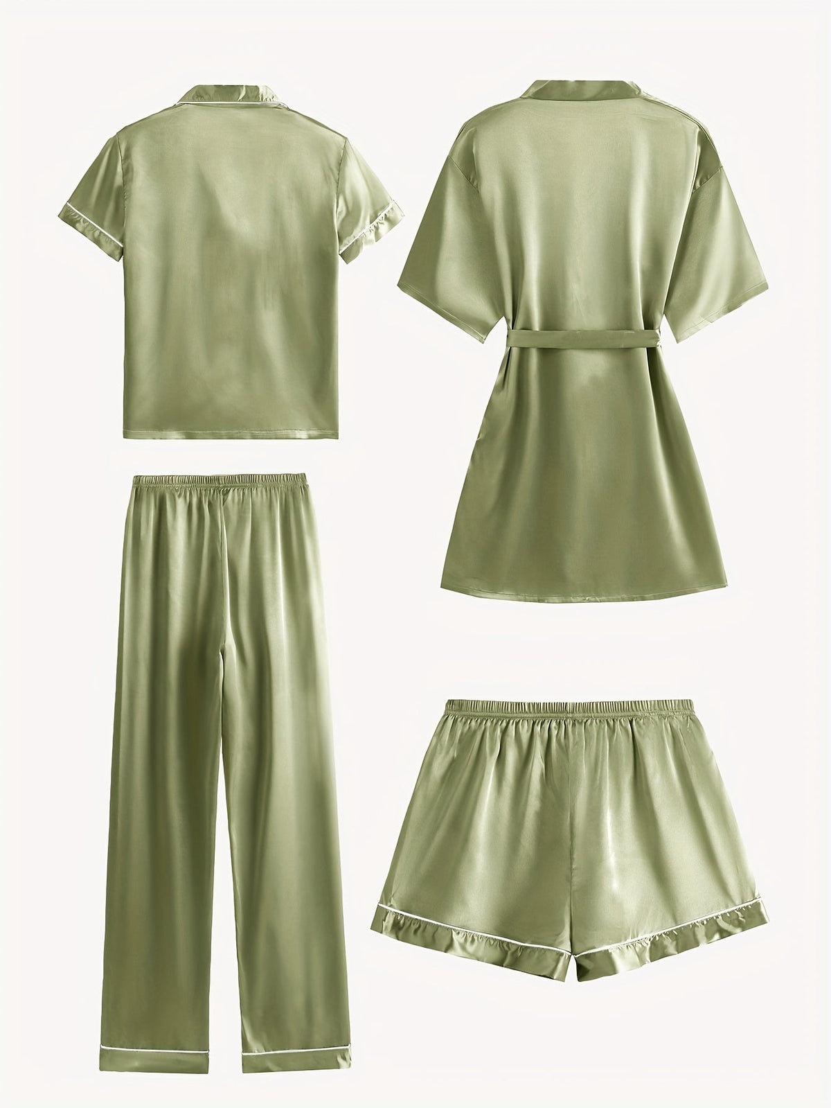 Jasmine | Women's 4-Piece Solid Satin Pajama Mid-Sleeve Robe Set