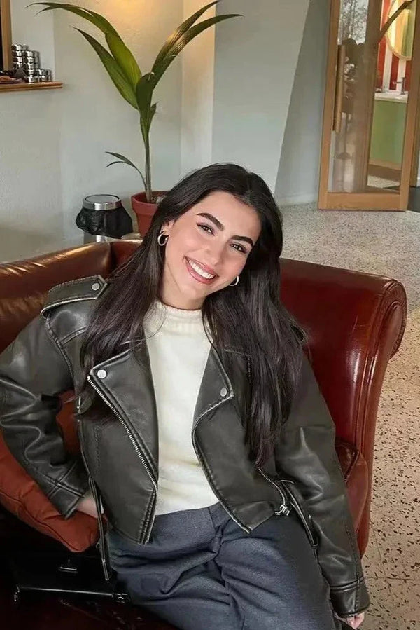 Jasmine | Women's Cropped Leather Biker Jacket