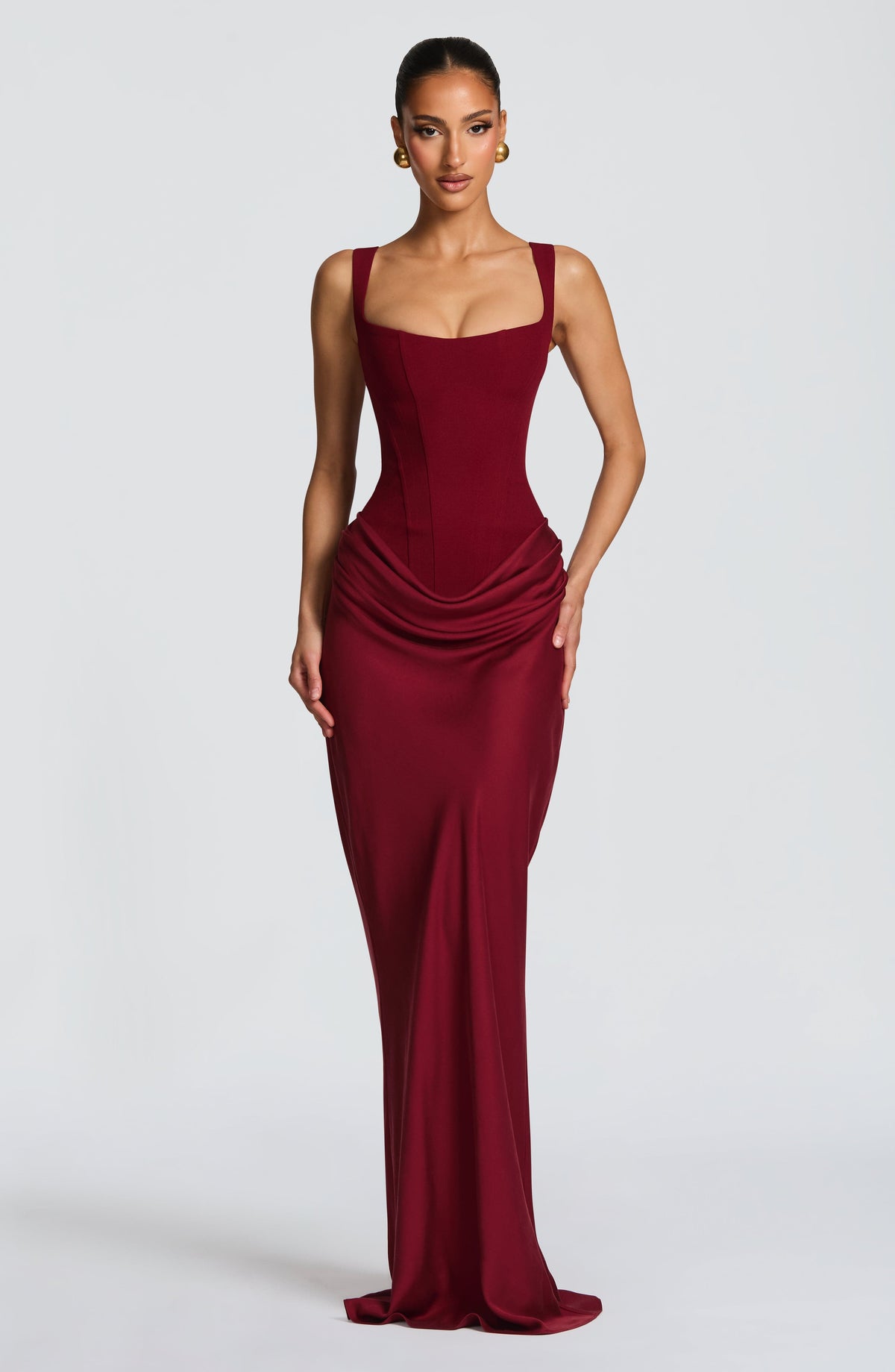 Joanne | Women's Fitted Lace-Up Formal Draped Evening Maxi Dress