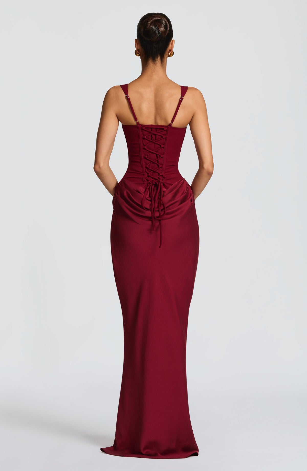 Joanne | Women's Fitted Lace-Up Formal Draped Evening Maxi Dress