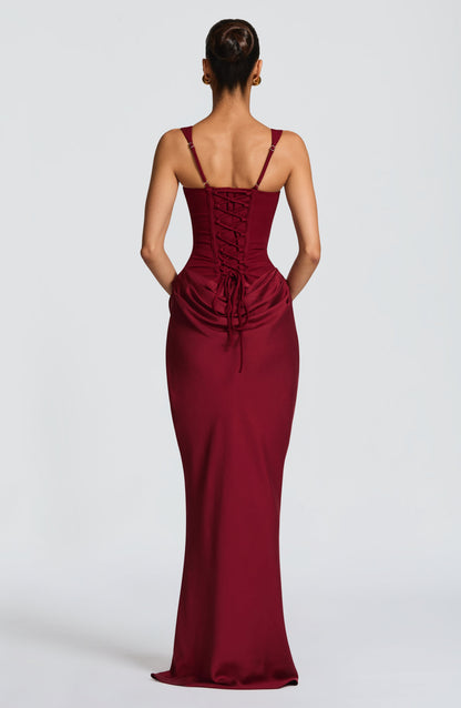 Joanne | Women's Fitted Lace-Up Formal Draped Evening Maxi Dress