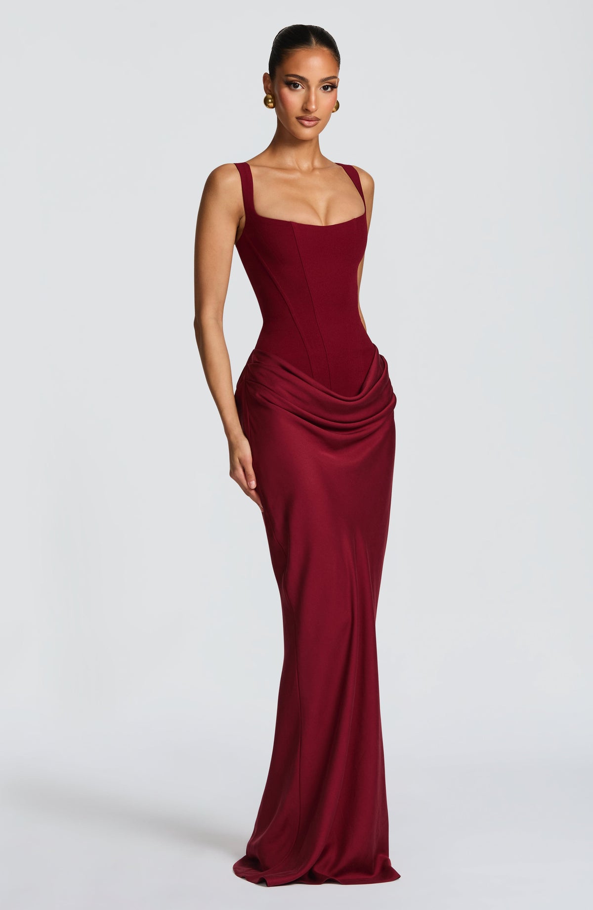 Joanne | Women's Fitted Lace-Up Formal Draped Evening Maxi Dress