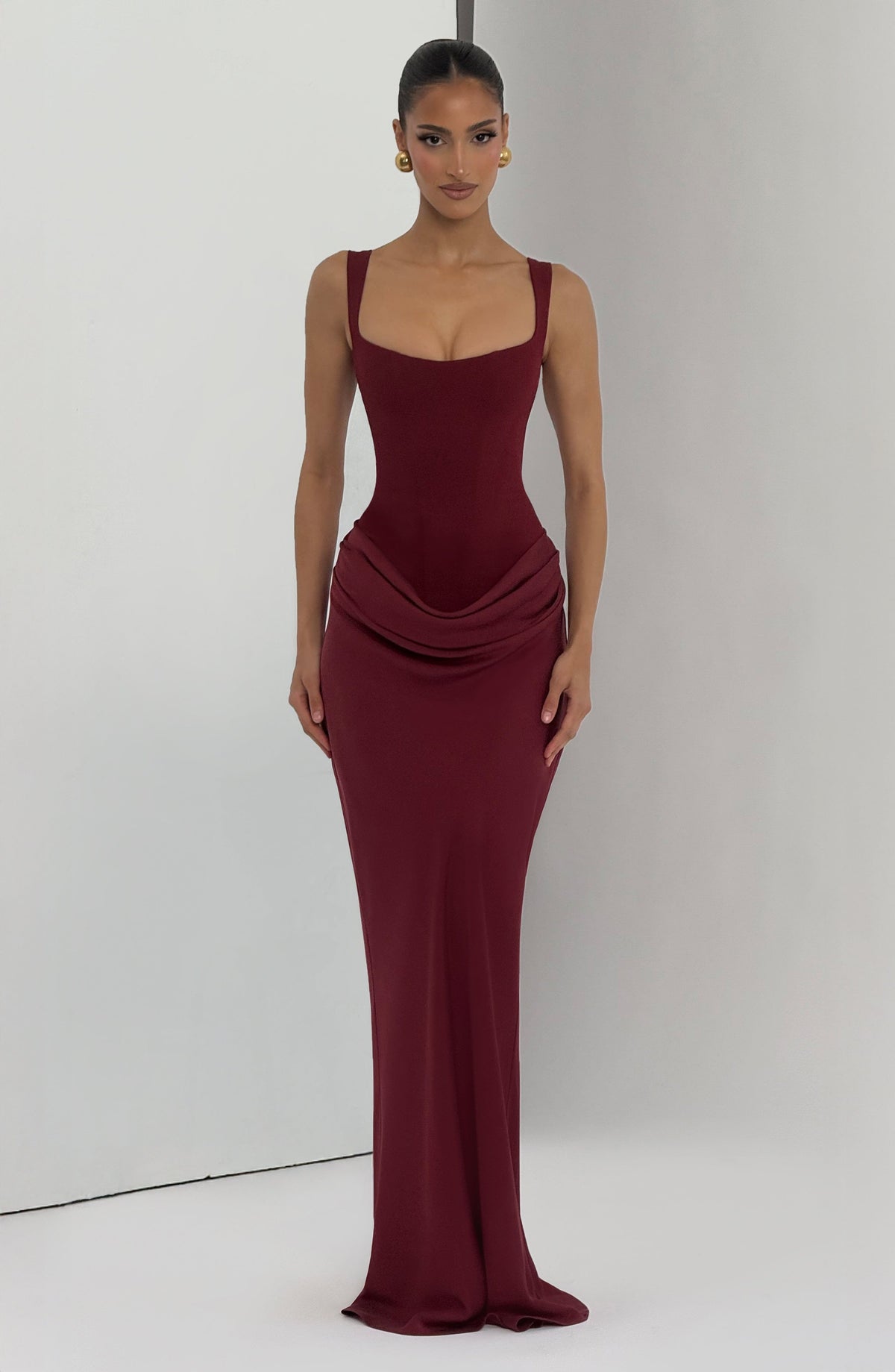 Joanne | Women's Fitted Lace-Up Formal Draped Evening Maxi Dress