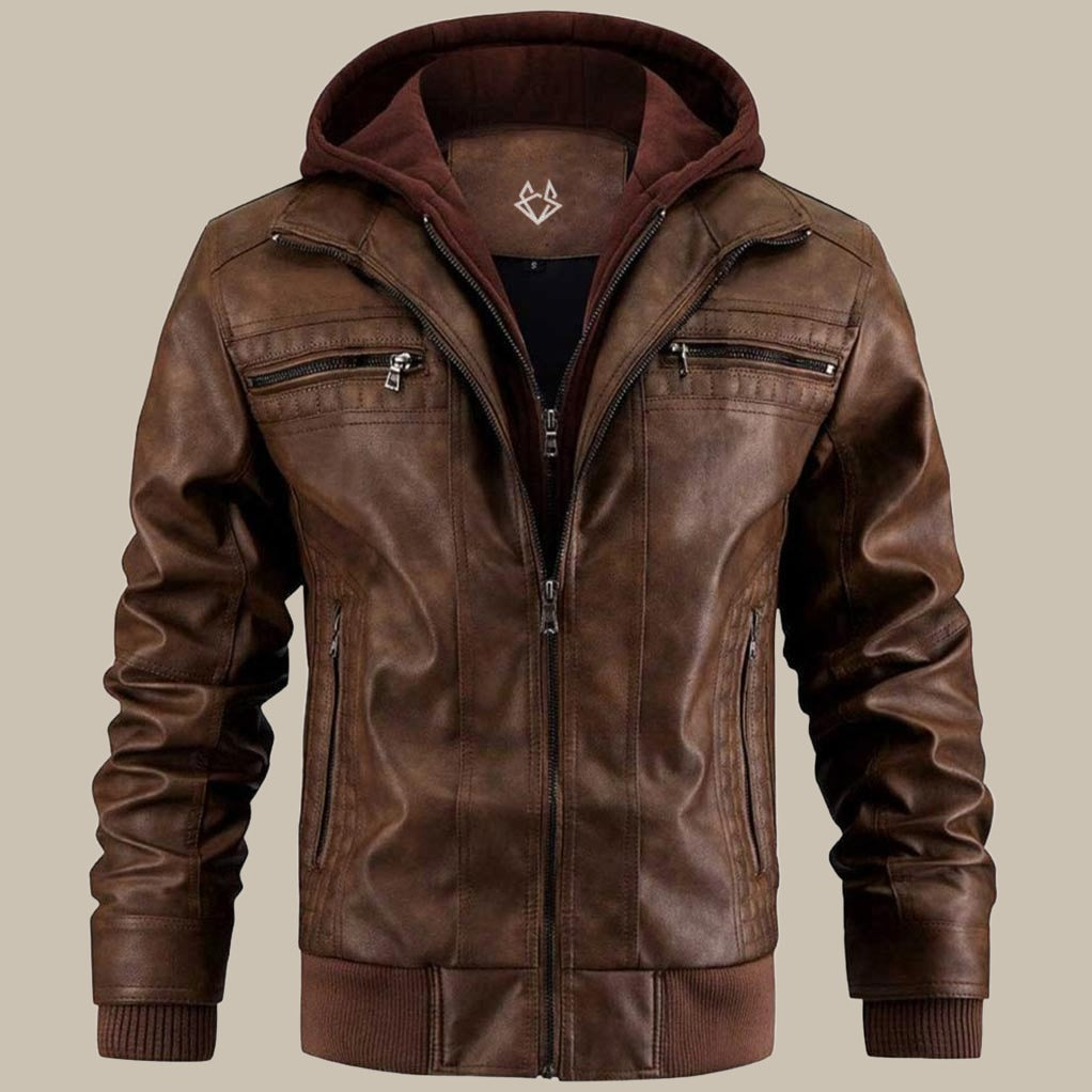 Joshua | Men's Rugged Hooded Leather Jacket