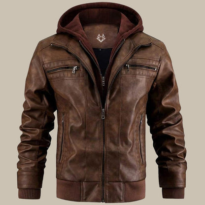 Joshua | Men's Rugged Hooded Leather Jacket
