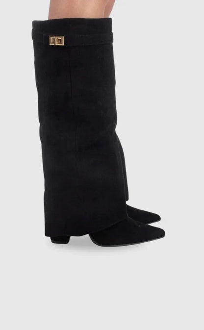 Julie | Women's Black Suede Knee-High Boots