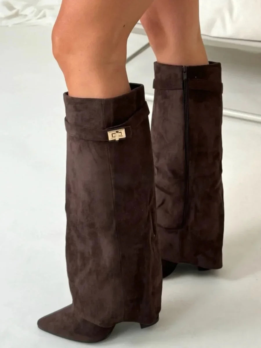 Julie | Women's Black Suede Knee-High Boots