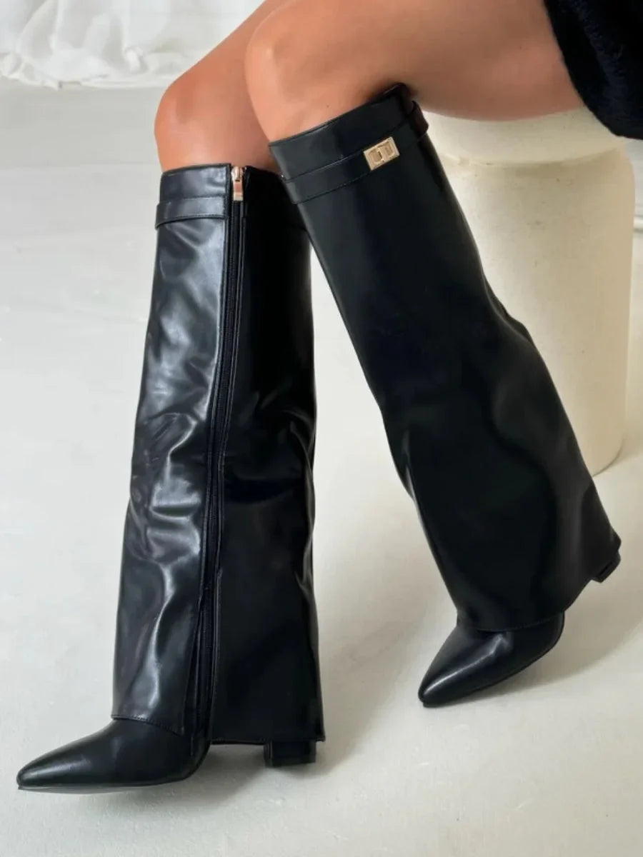 Julie | Women's Black Suede Knee-High Boots