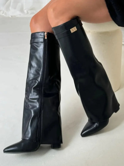 Julie | Women's Black Suede Knee-High Boots