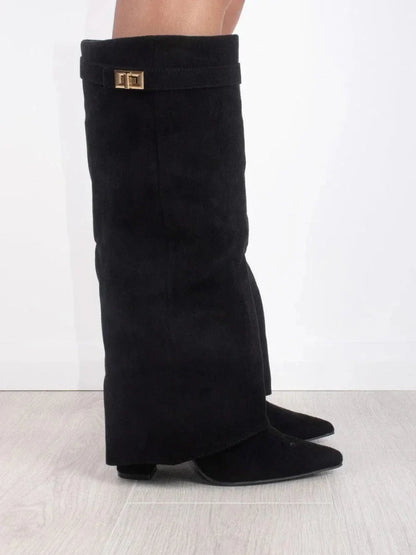 Julie | Women's Black Suede Knee-High Boots