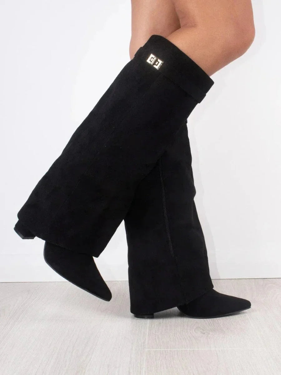 Julie | Women's Black Suede Knee-High Boots