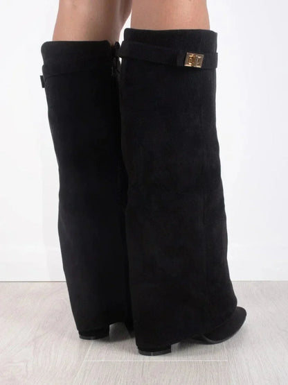Julie | Women's Black Suede Knee-High Boots