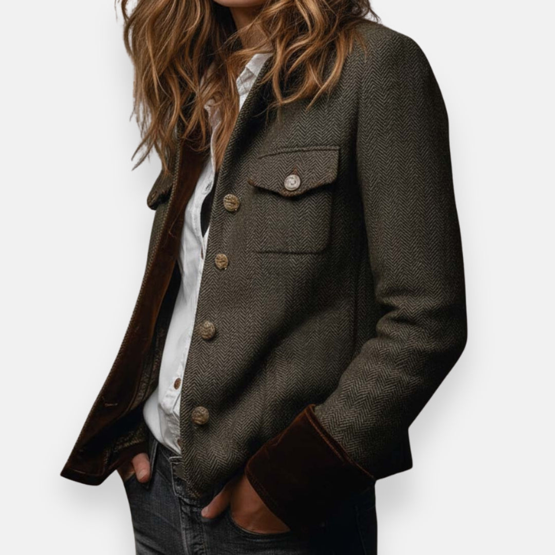 Laura | Women's Tailored Herringbone Button-Front Jacket