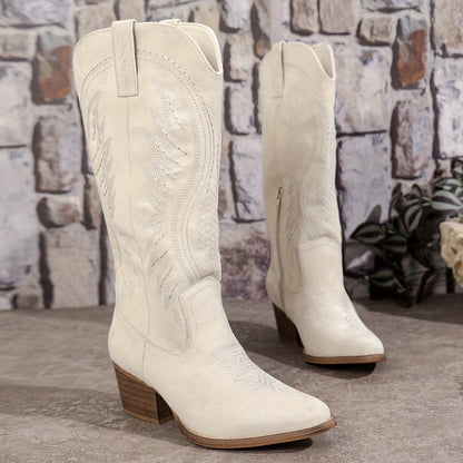 Natalie | Women's Western Embroidered Mid-Calf Cowboy Boots with Block Heel