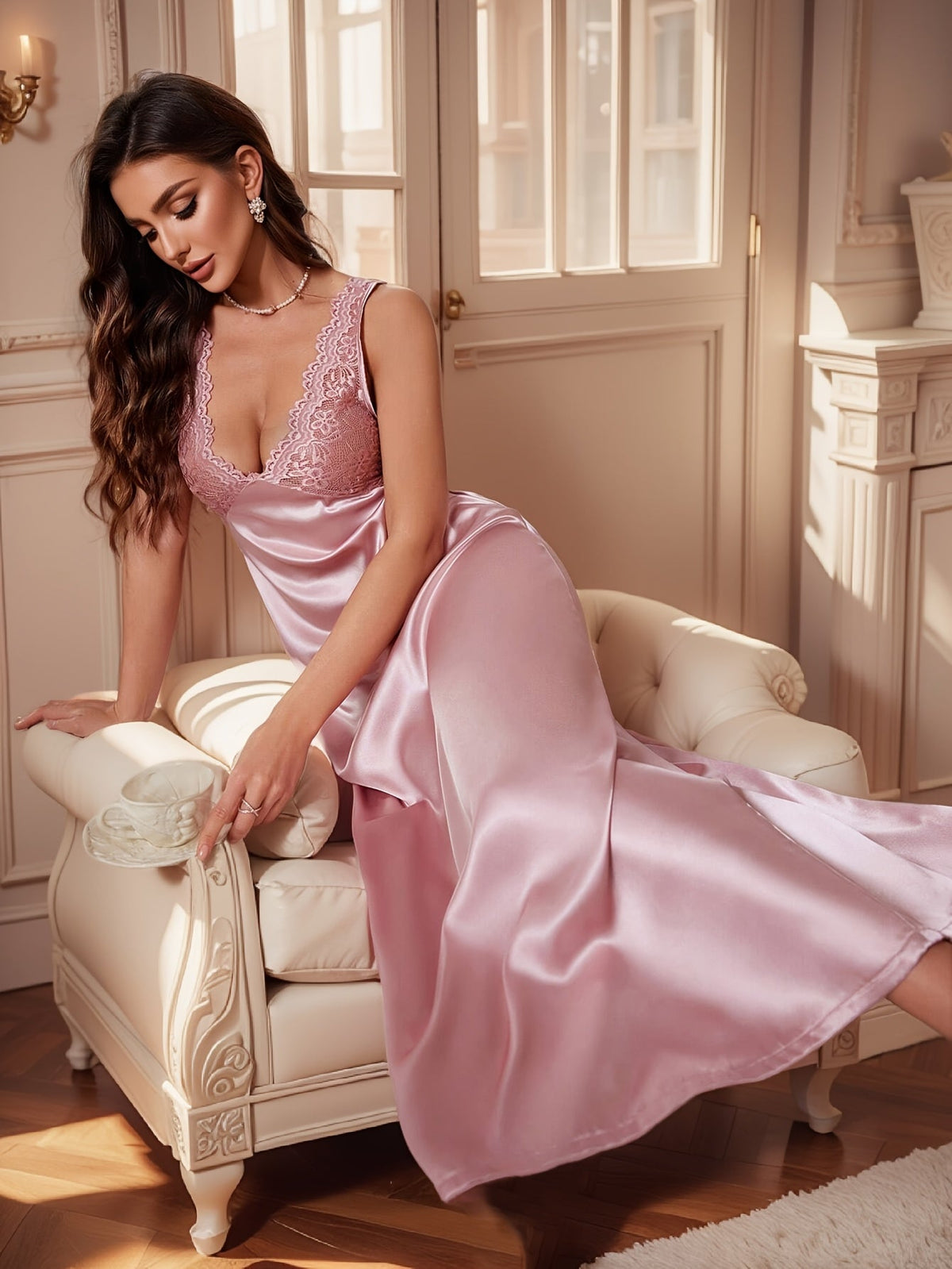 Natasha | Women's Soft Lace Backless Nightgown