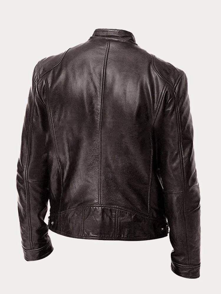 Nick | Men's Classic Leather Jacket with Stand Collar